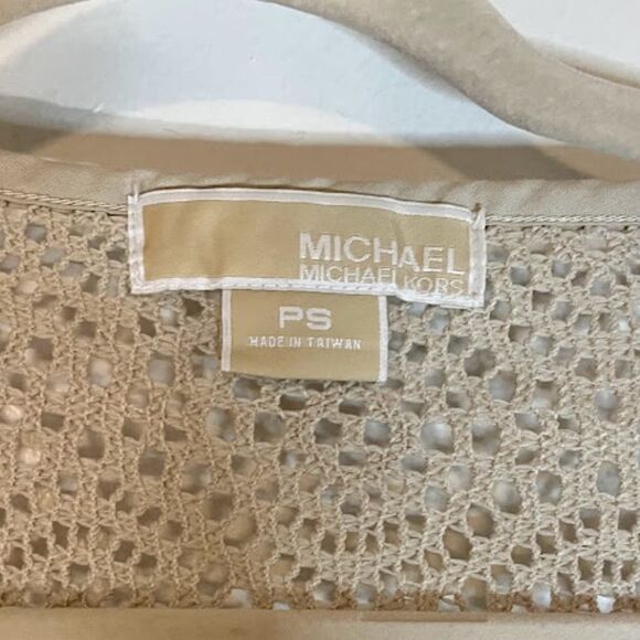 Michael by Michael Kors Business Casual Bohochic Oatmeal Crocheted Cardigan SzPS - Picture 3 of 4